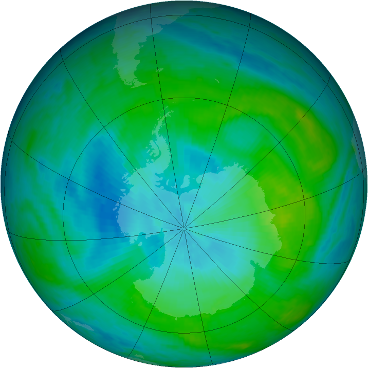 Antarctic ozone map for 12 February 1992